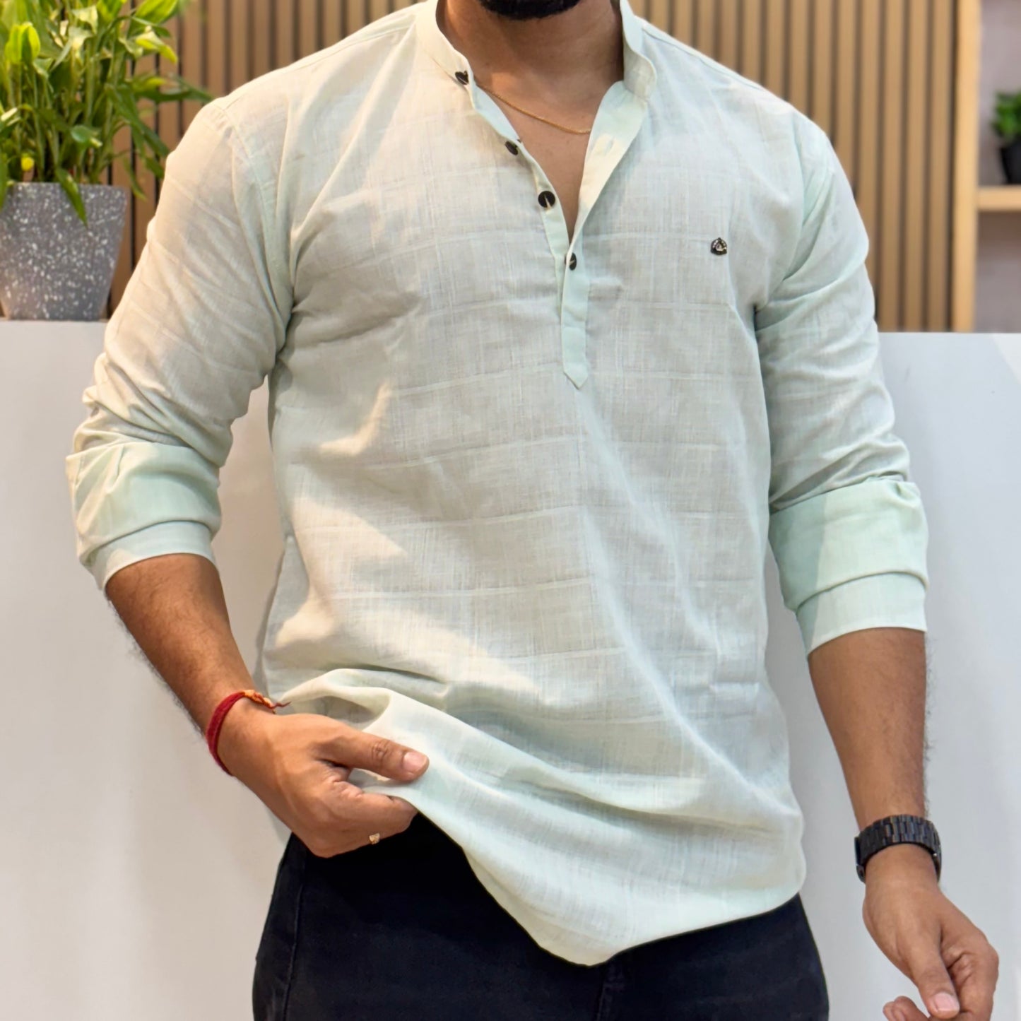 Linen Green Short Kurta