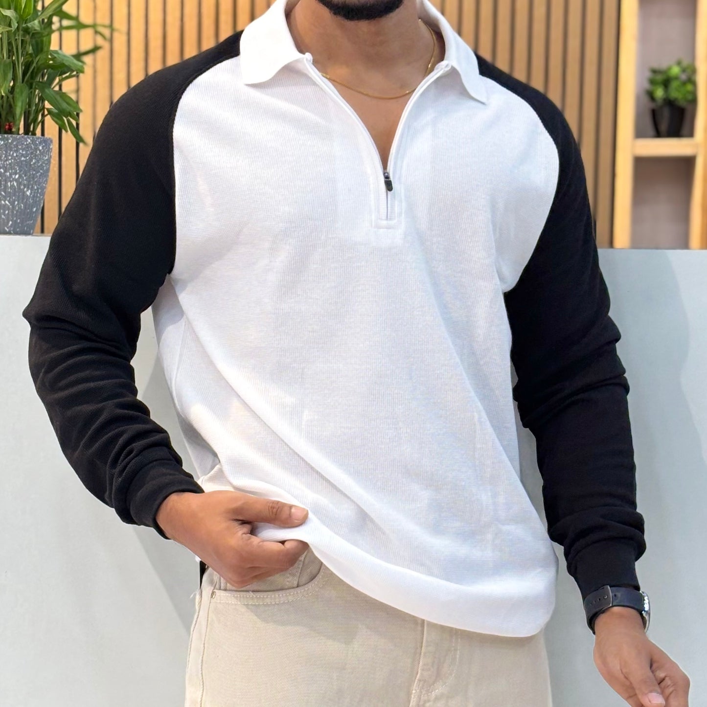 Raglan Polo Full Sleeve T-Shirt White