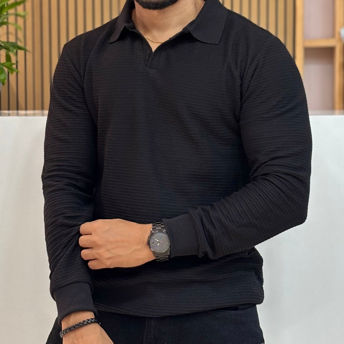 Full Sleeve Black Polo T-Shirt