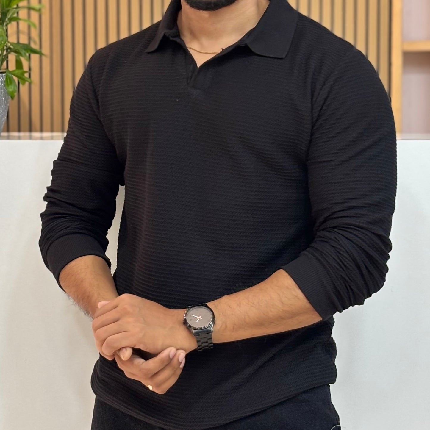 Full Sleeve Black Polo T-Shirt