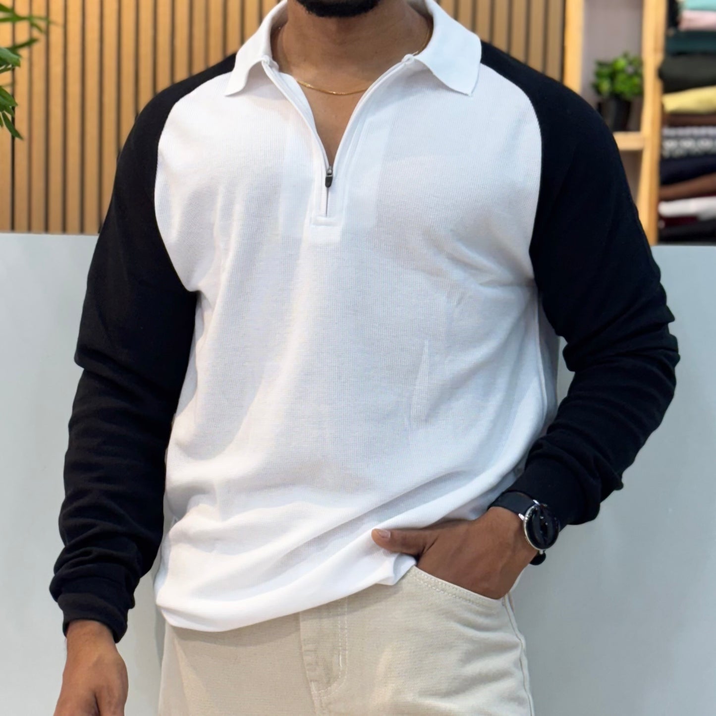 Raglan Polo Full Sleeve T-Shirt White