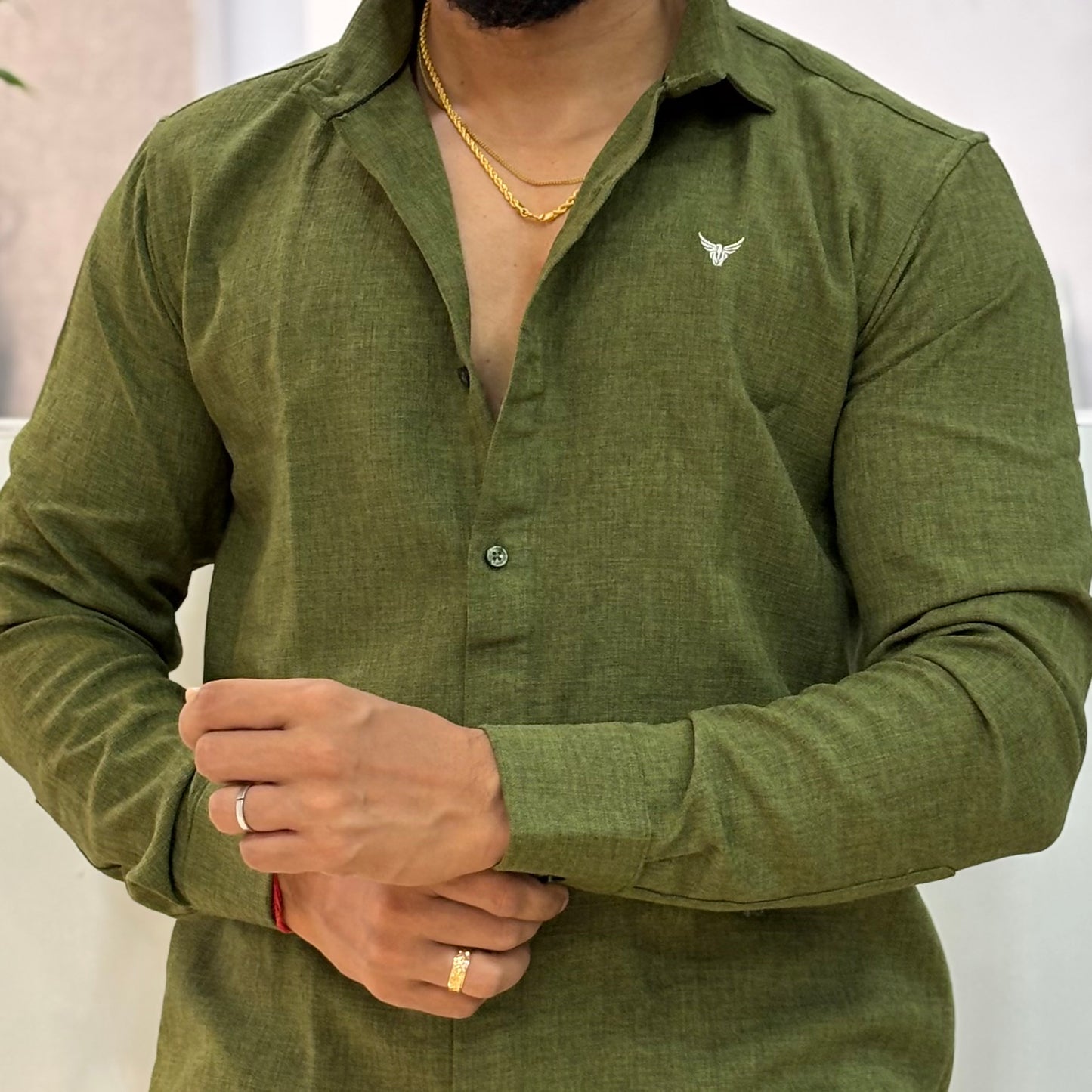 Green Linen Blend Shirt