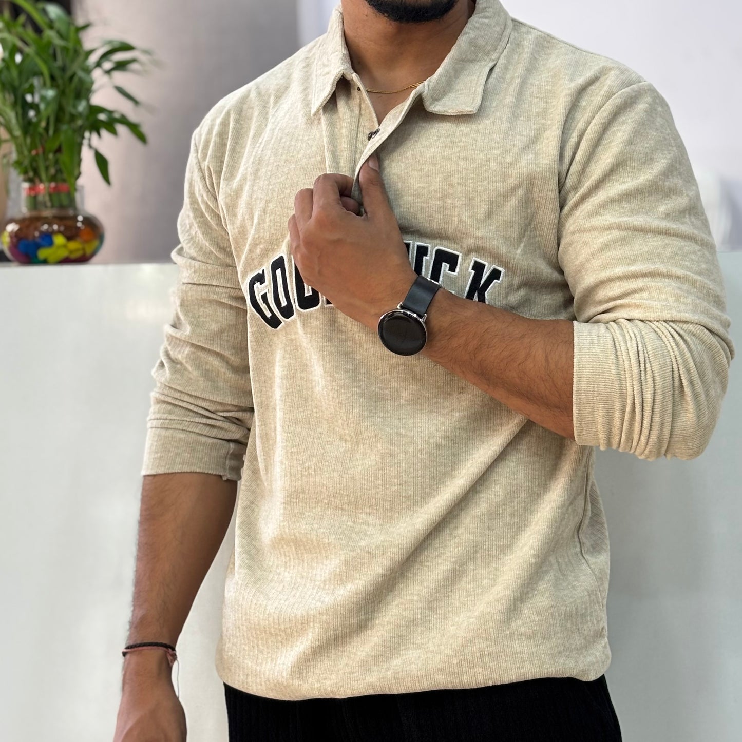 Goodluck full sleeve Tshirt Beige