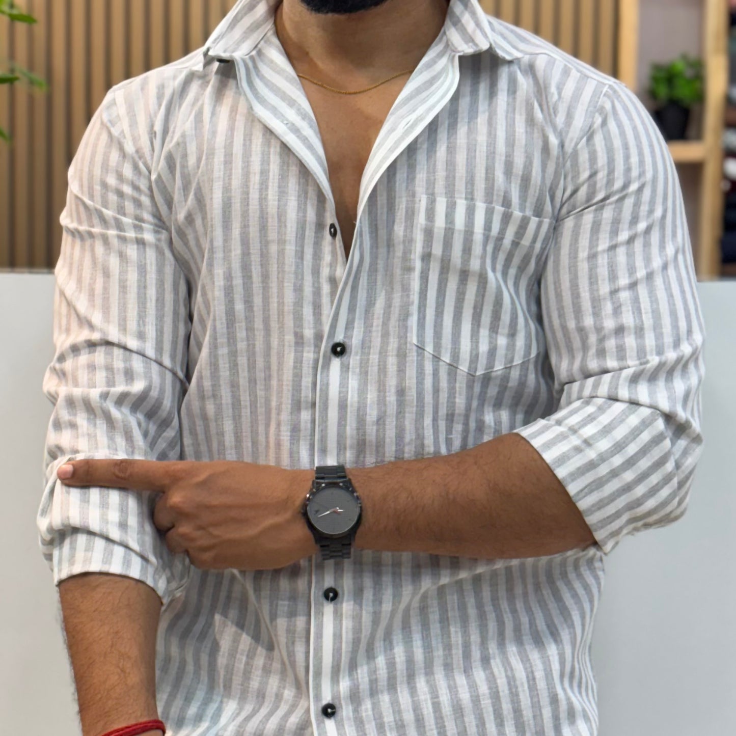 Cotton Striped Shirt Gray