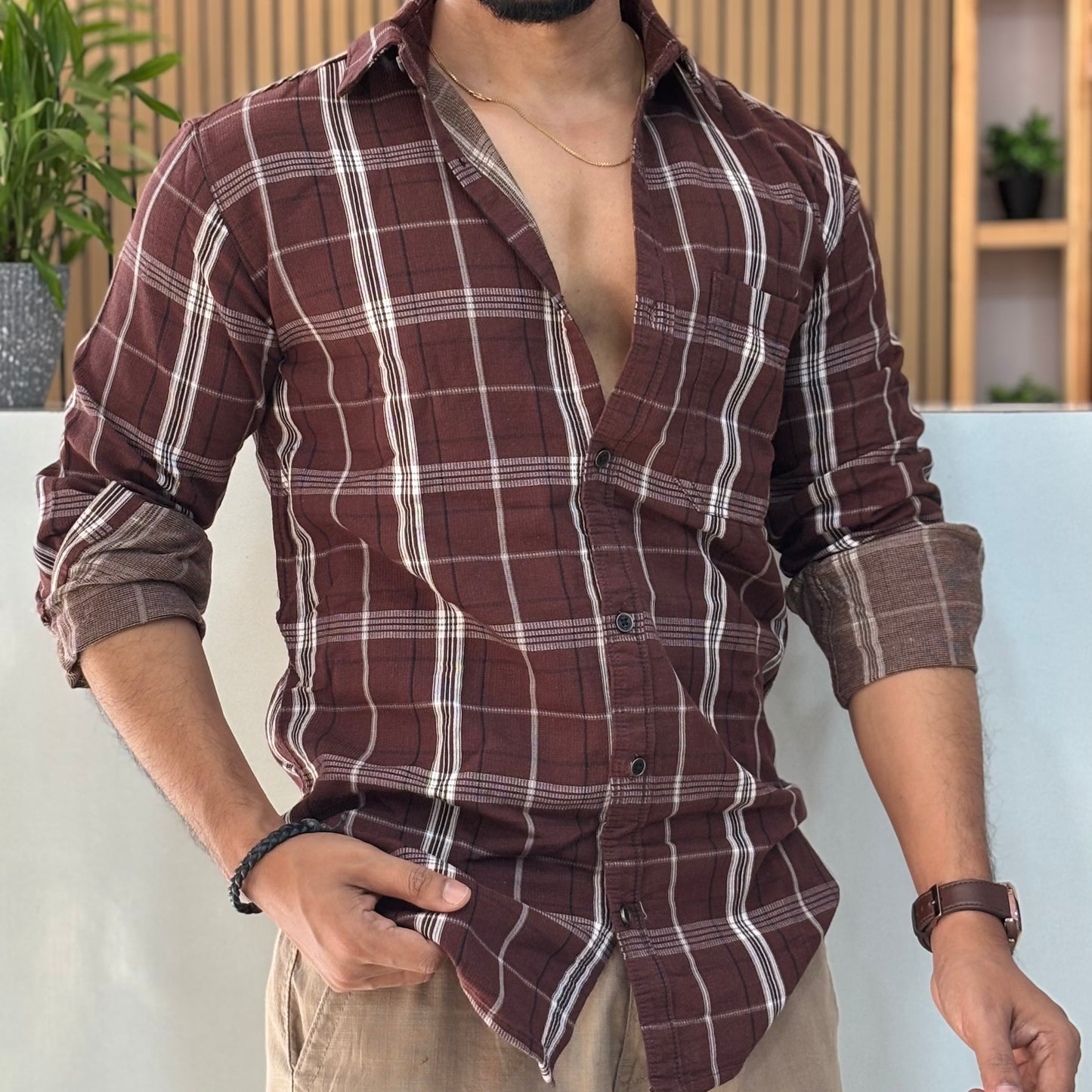 Premium Check Shirt Maroon