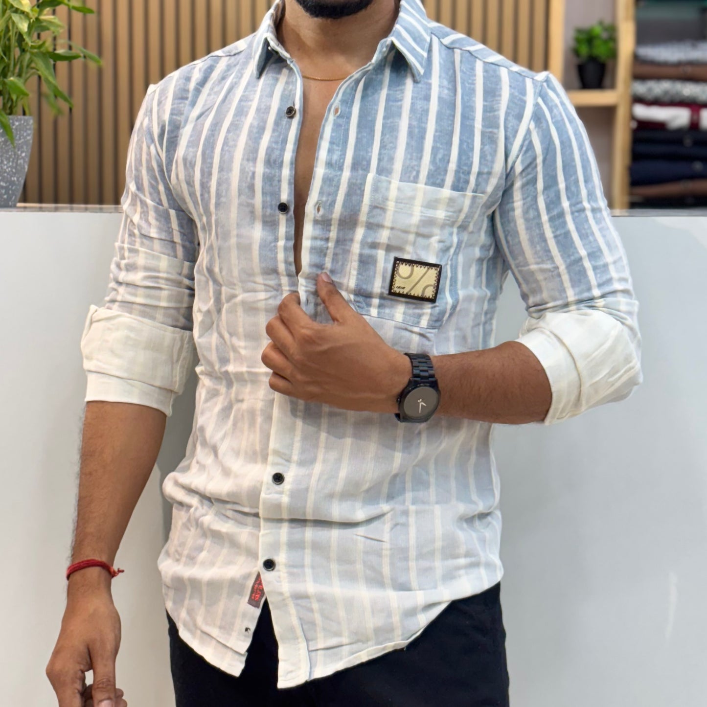 Casual Dyed Blue Stripes Shirt