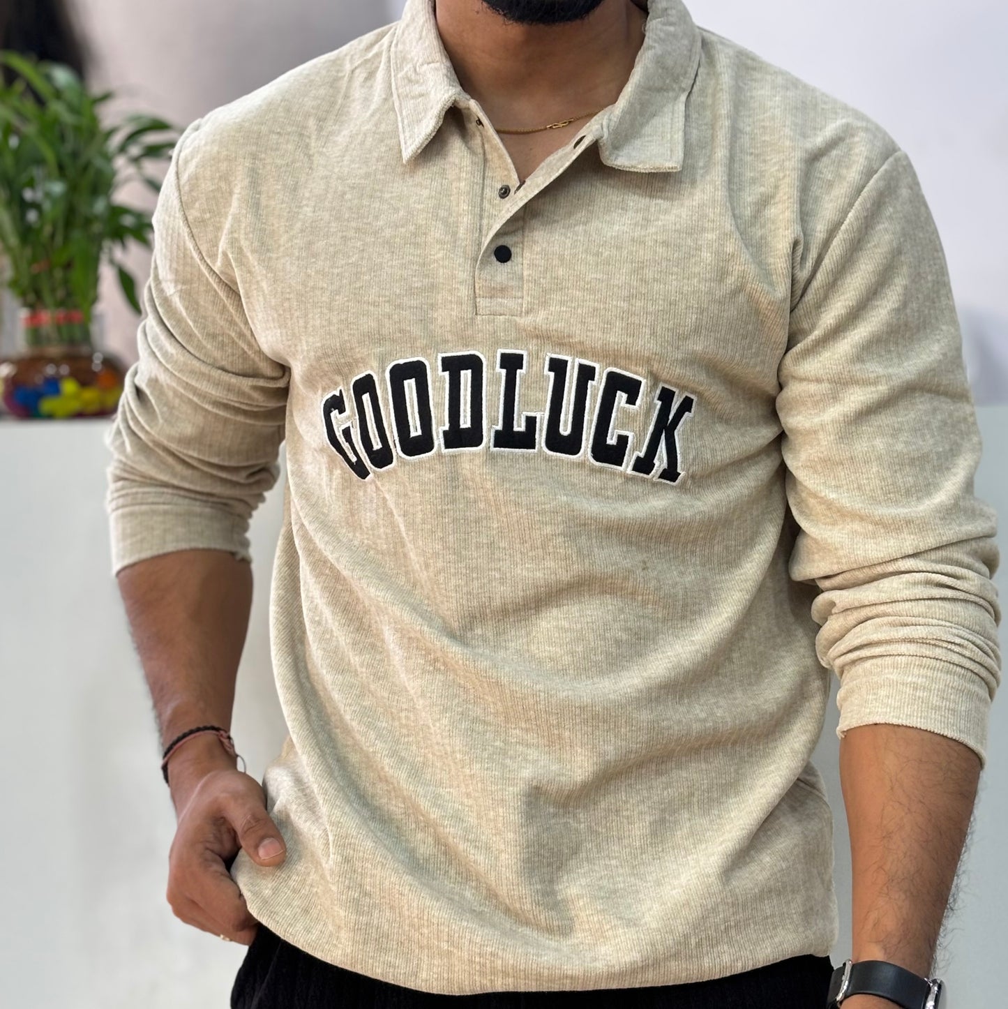 Goodluck full sleeve Tshirt Beige
