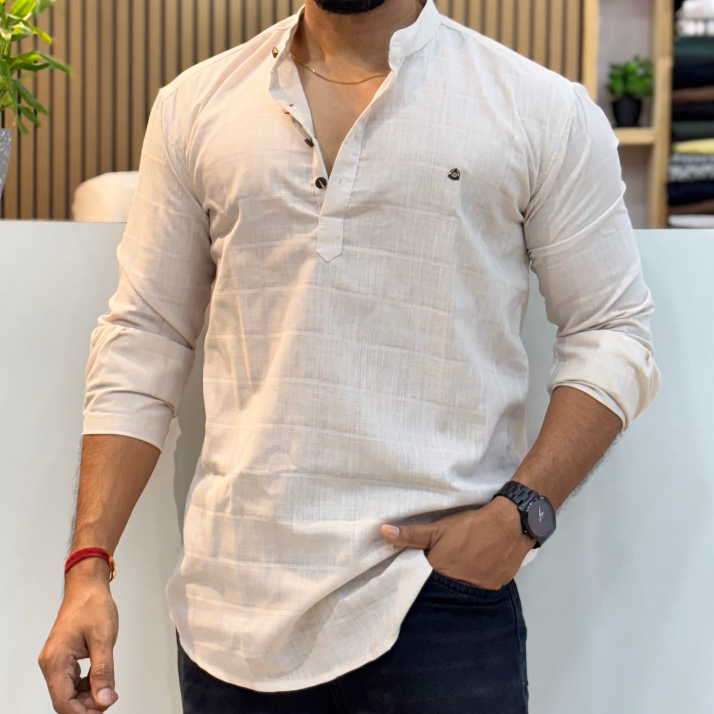 Linen Cream Short Kurta