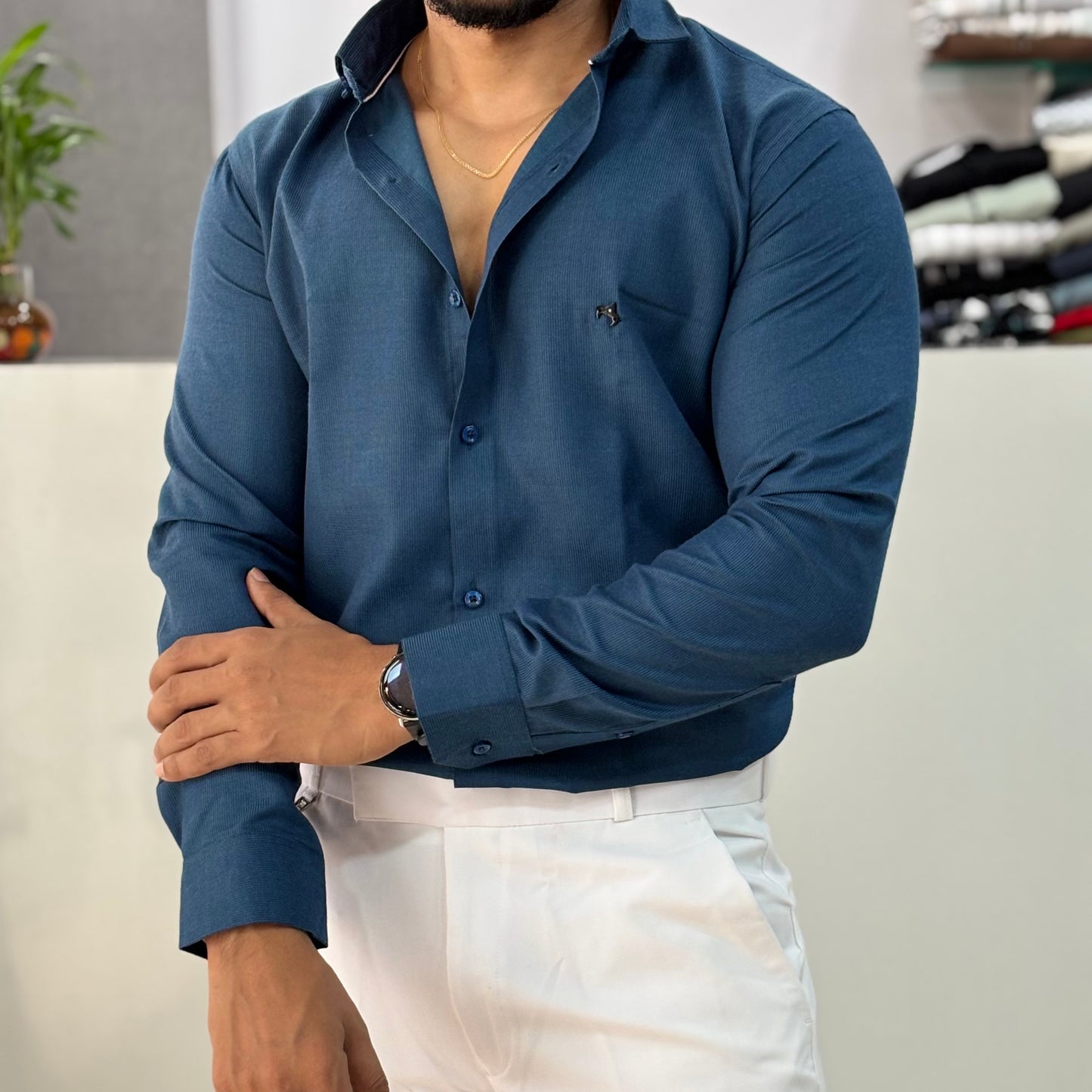 Self Design Party Wear Cord Shirt