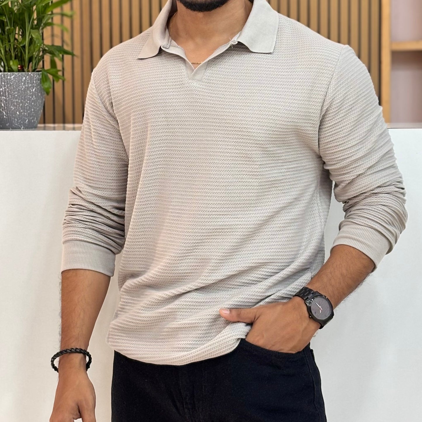 Full Sleeve Grey Polo T-Shirt