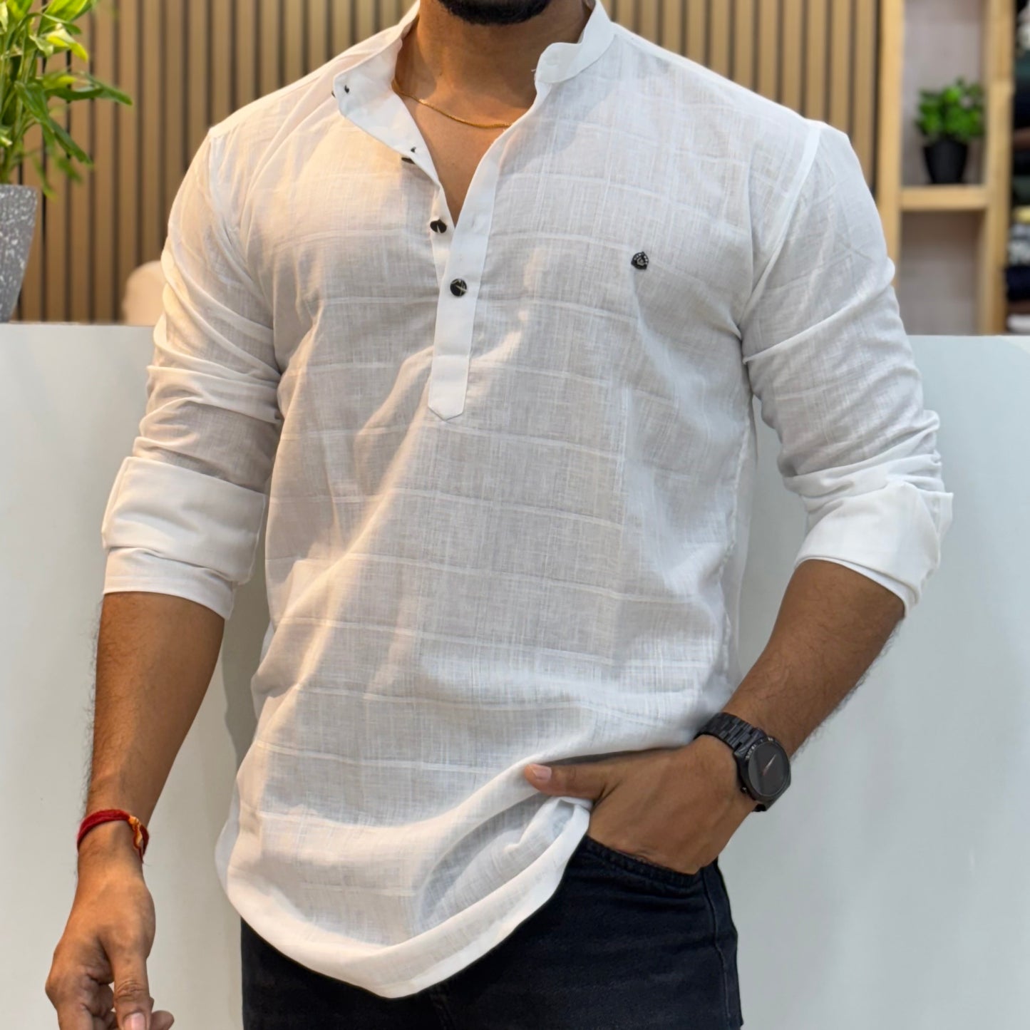 Linen White Short Kurta