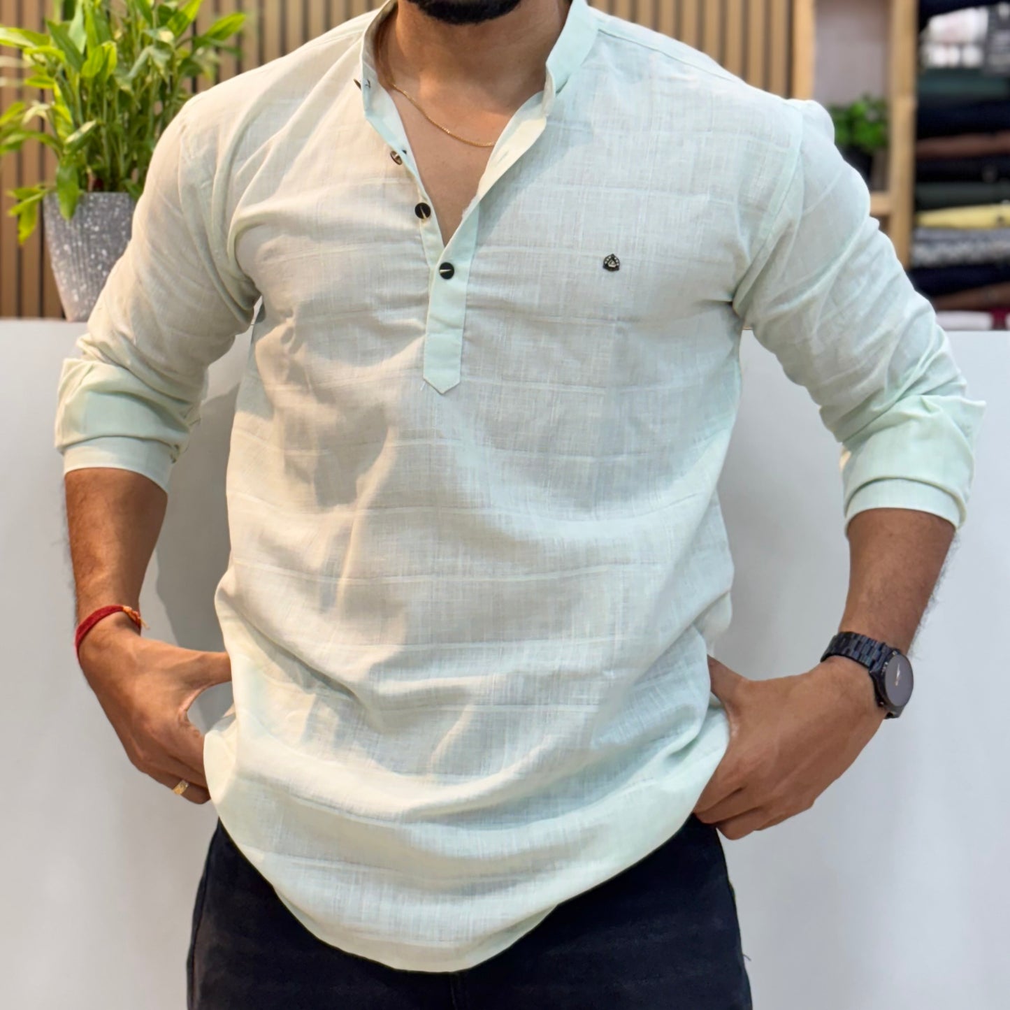 Linen Green Short Kurta