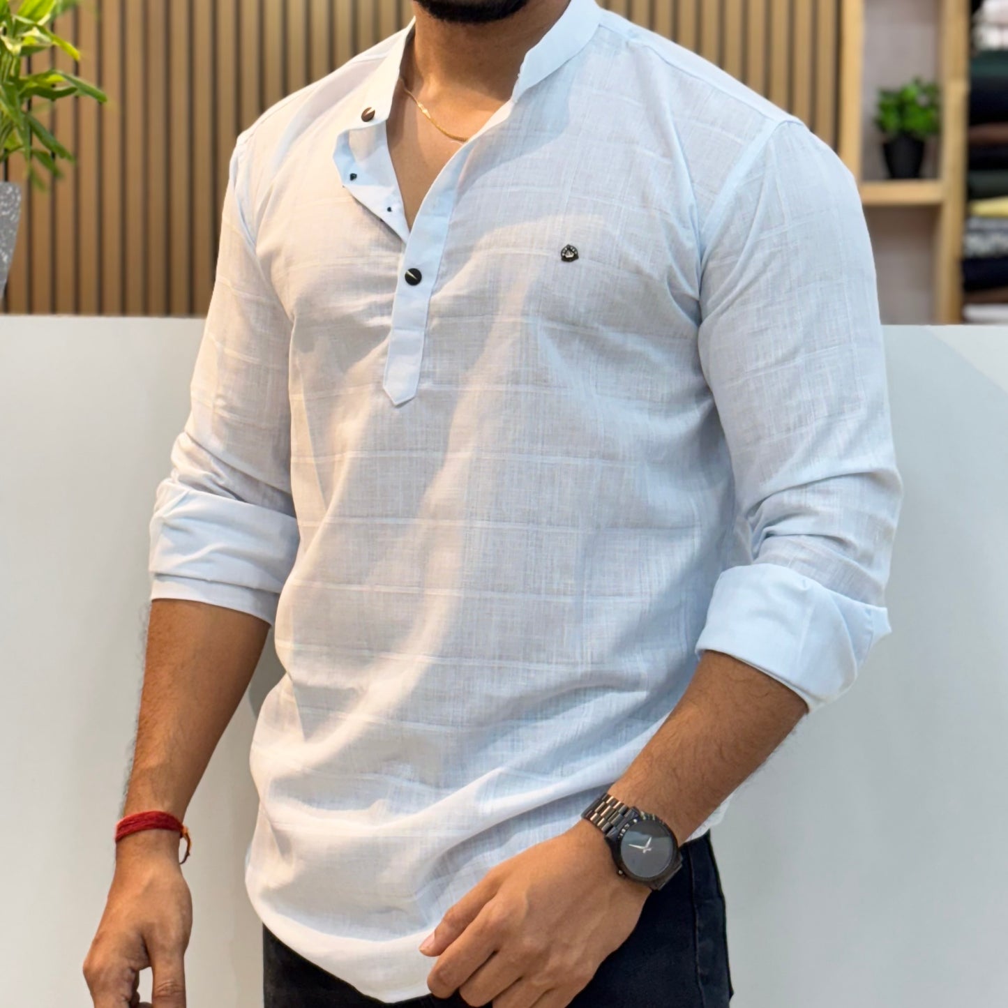Linen Blue Short Kurta