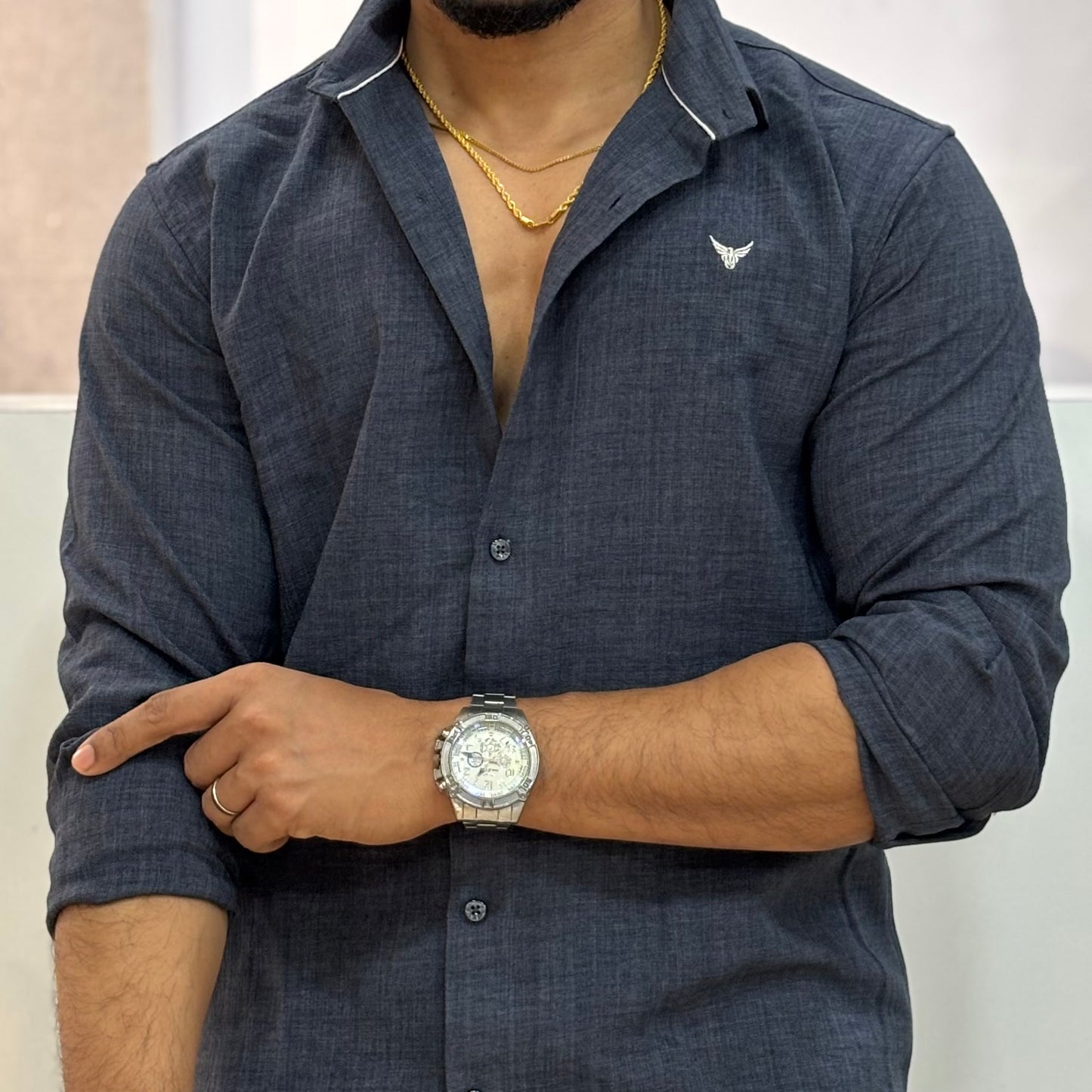 Grey Linen Blend Shirt