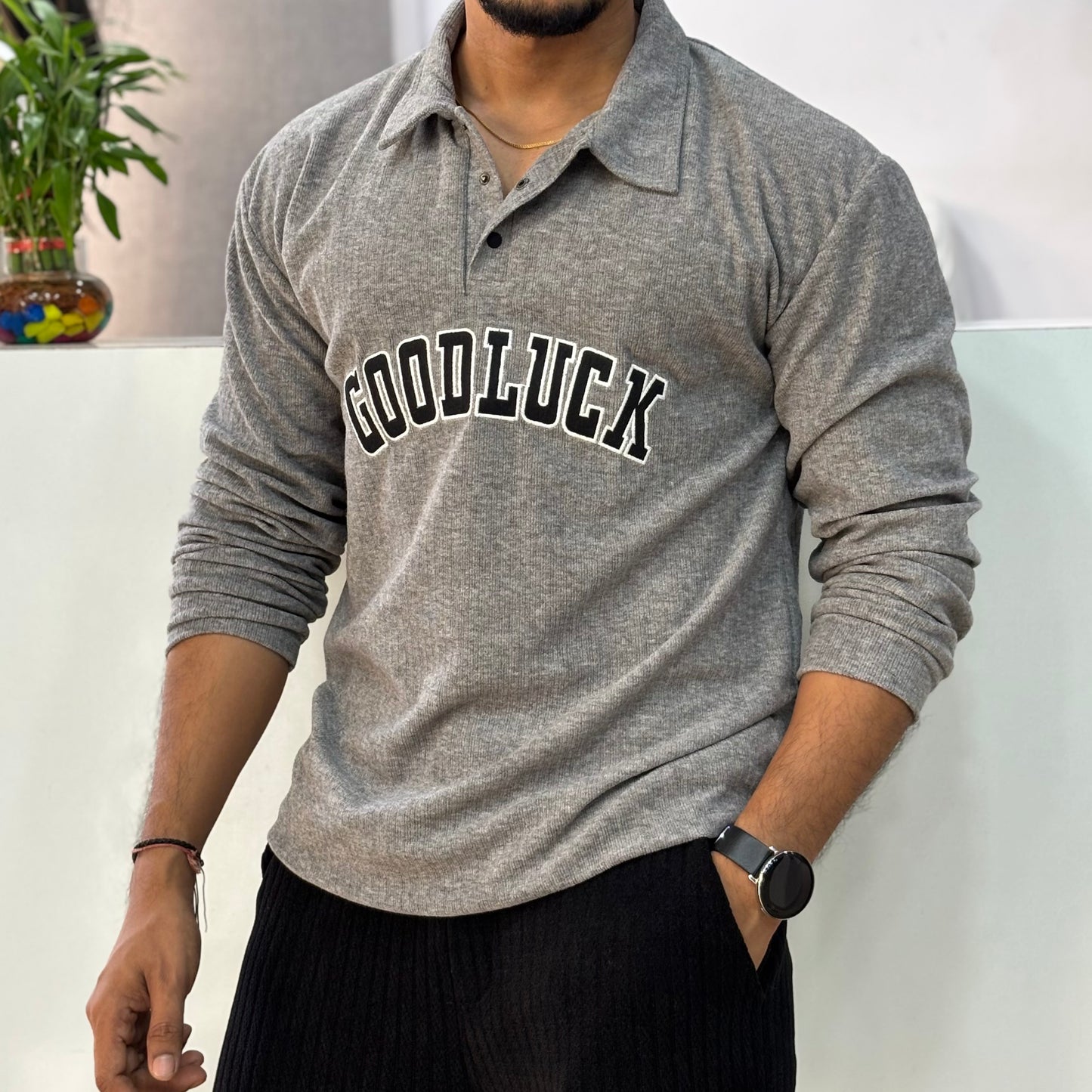 Goodluck full sleeve Tshirt Grey
