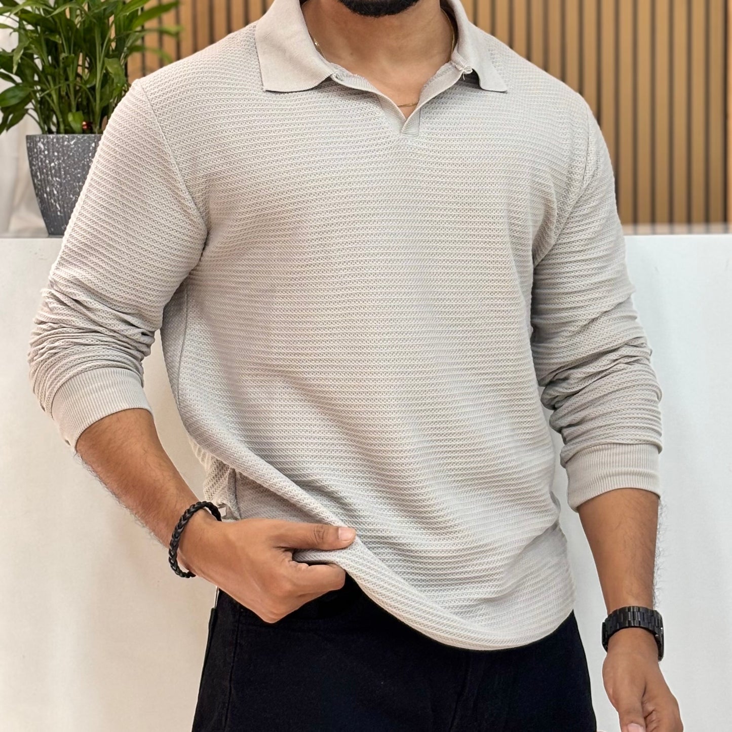 Full Sleeve Grey Polo T-Shirt