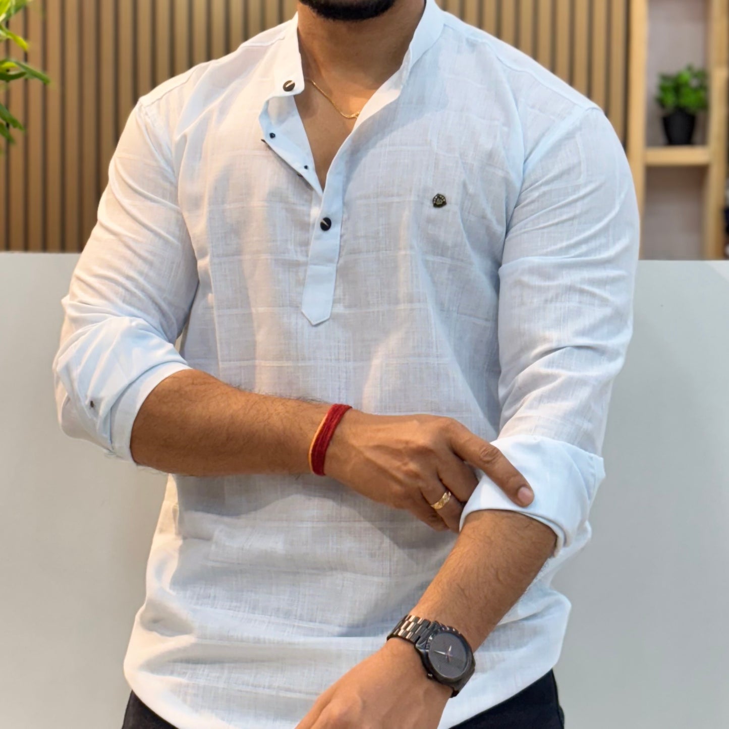 Linen Blue Short Kurta