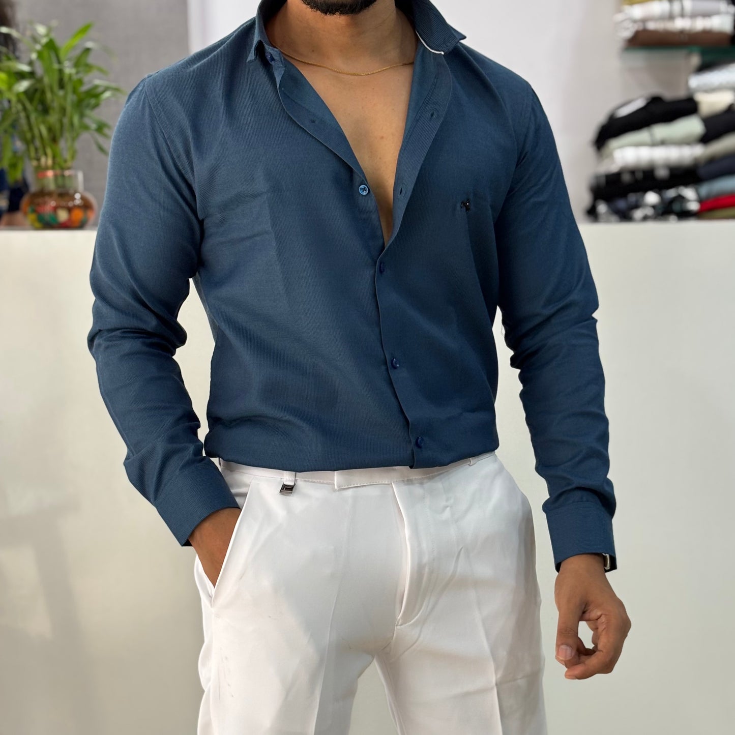 Self Design Party Wear Cord Shirt
