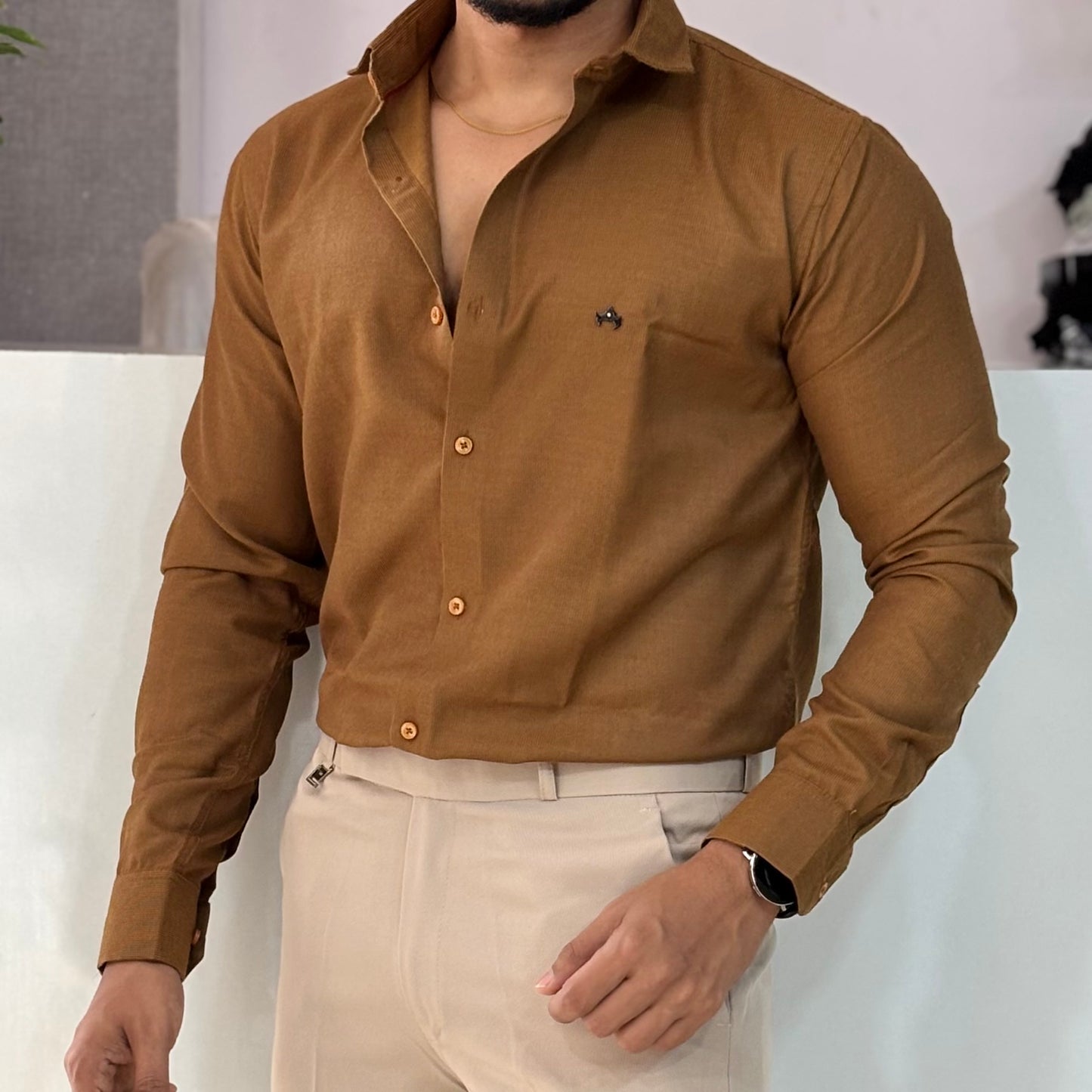 Self Design Party Wear Cord Shirt
