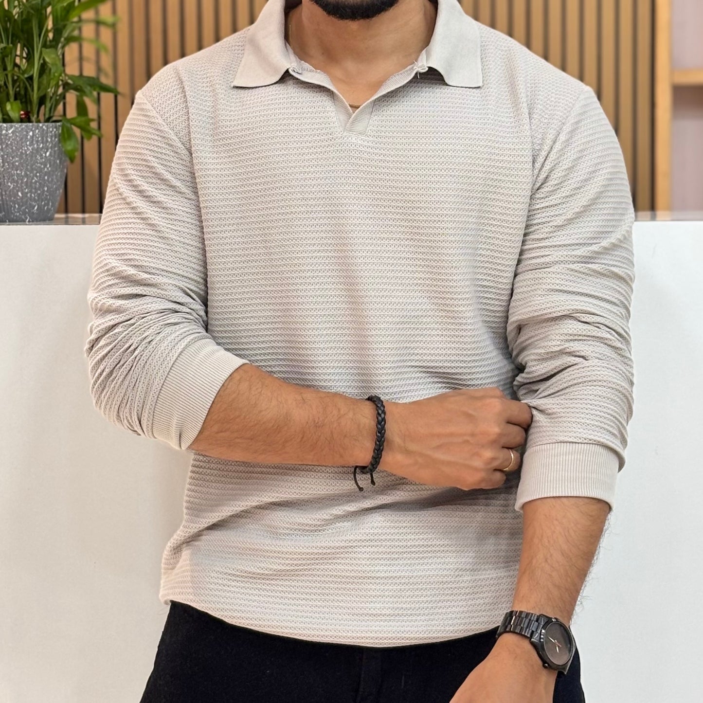 Full Sleeve Grey Polo T-Shirt