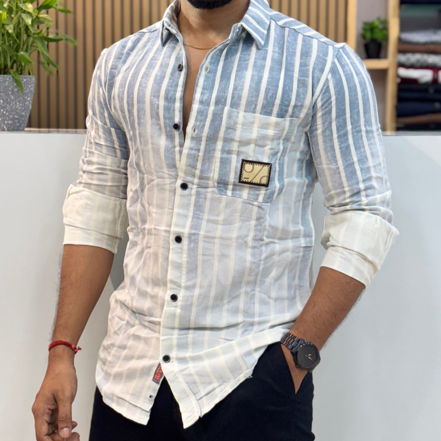 Casual Dyed Blue Stripes Shirt