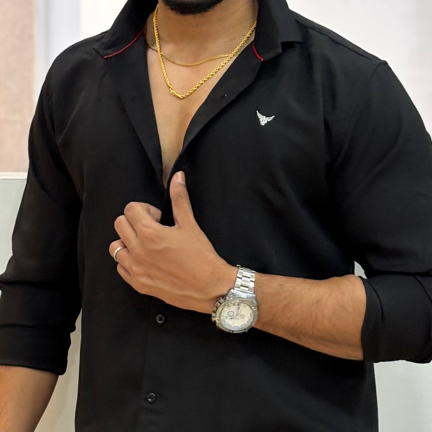 Black Linen Blend Shirt