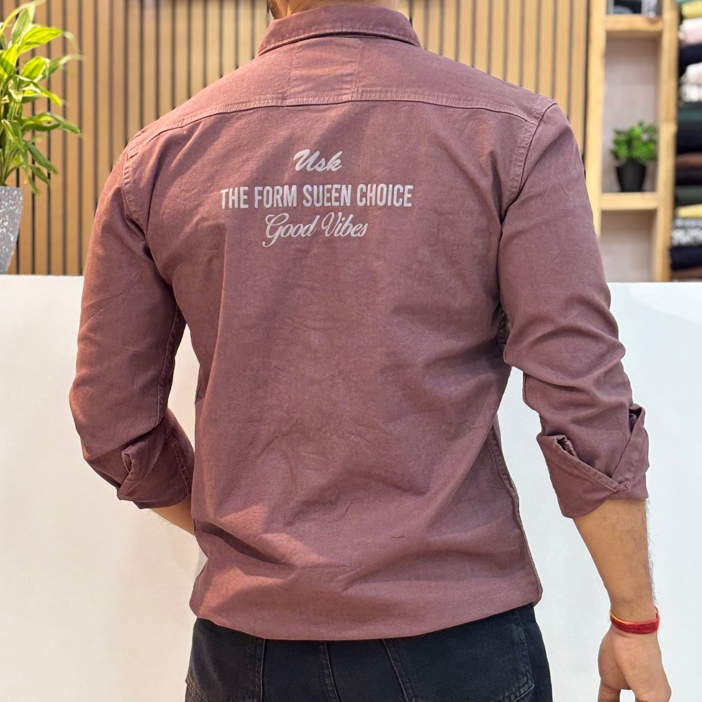 Brown Double Pocket Back Print Shirt