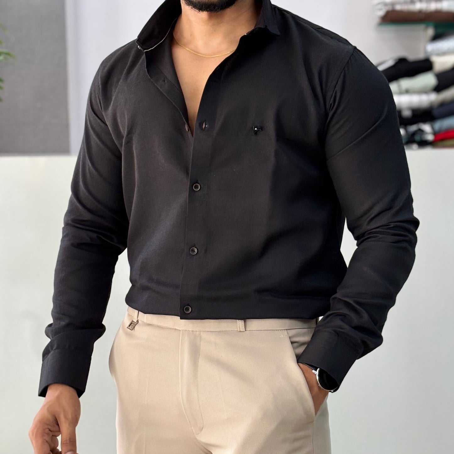 Self Design Party Wear Cord Shirt
