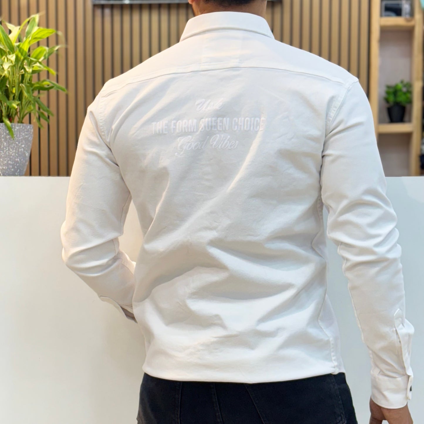 White Double Pocket Back Print Shirt