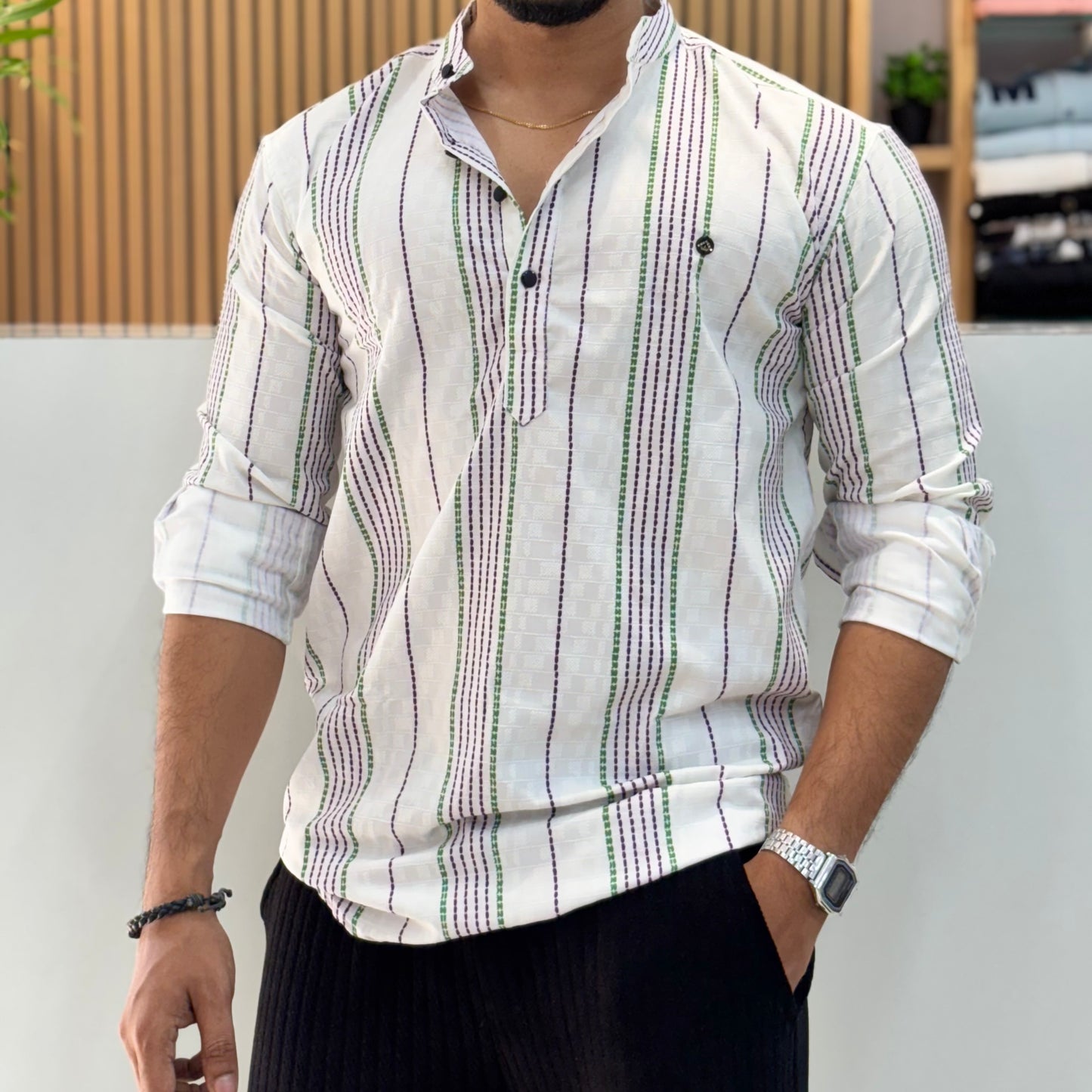 Digital Print Lavender Stripe Short Kurta