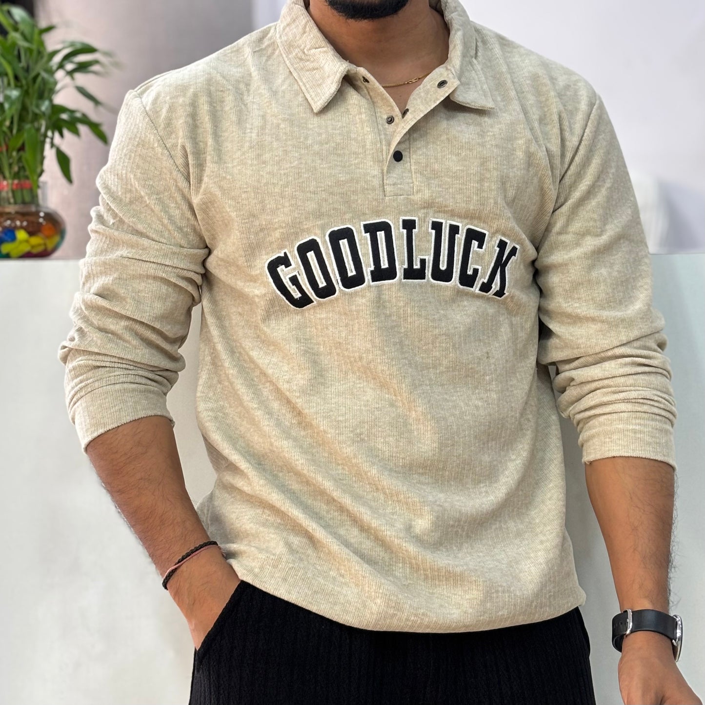 Goodluck full sleeve Tshirt Beige