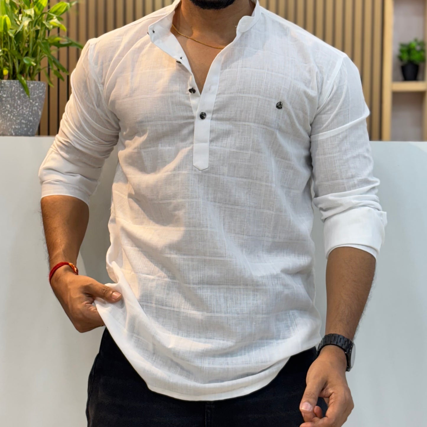 Linen White Short Kurta