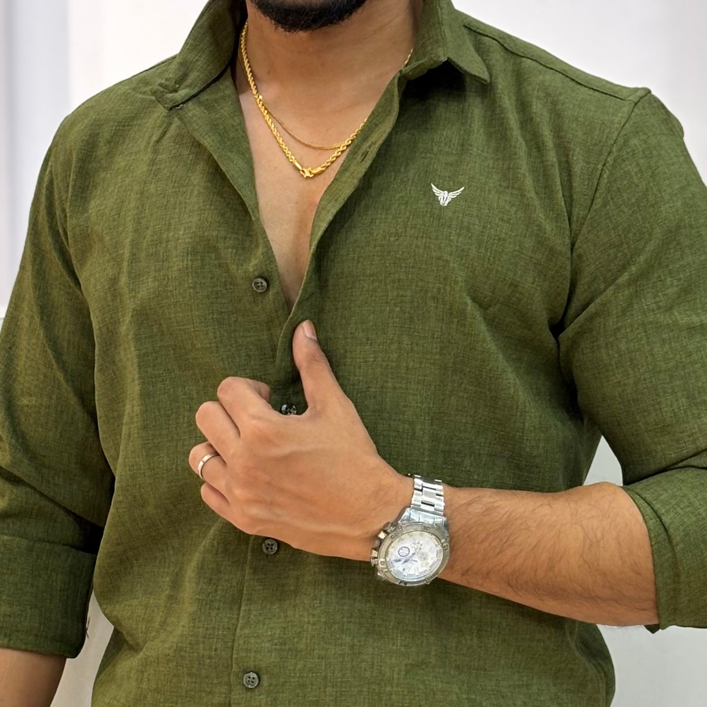 Green Linen Blend Shirt