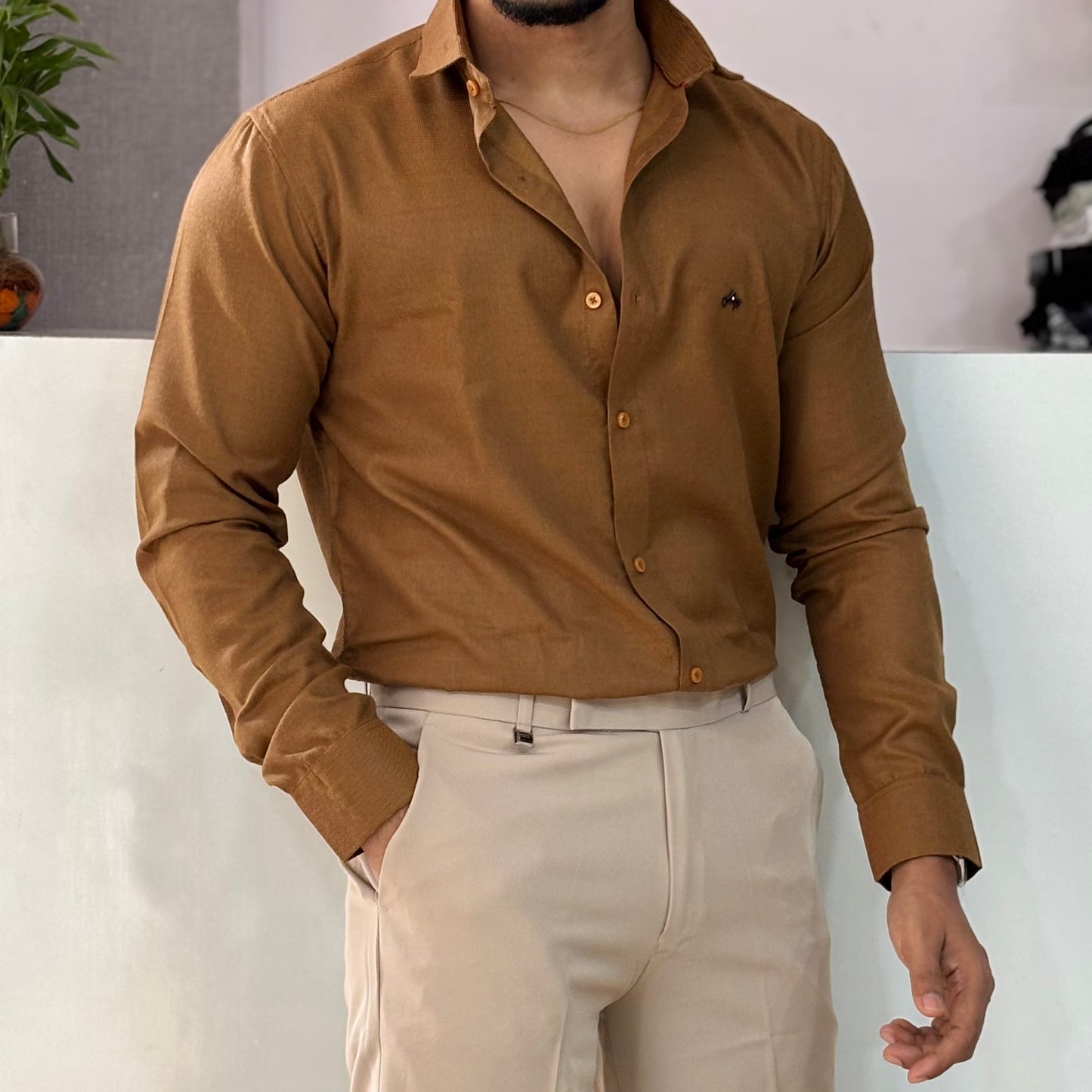 Self Design Party Wear Cord Shirt