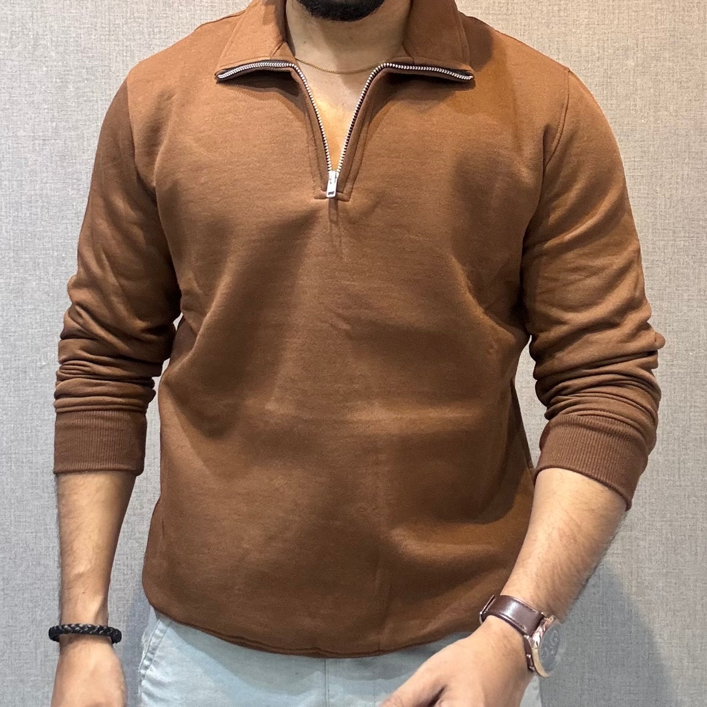 Polo Zipper Full Sleeve Rust Brown Sweatshirt