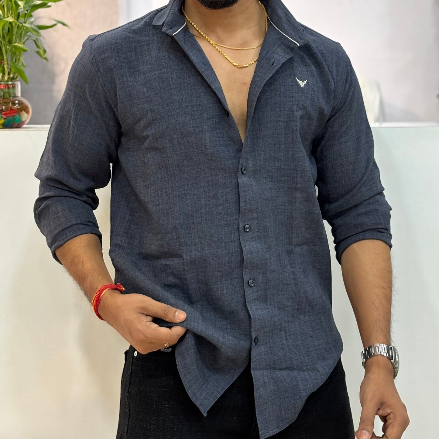Grey Linen Blend Shirt