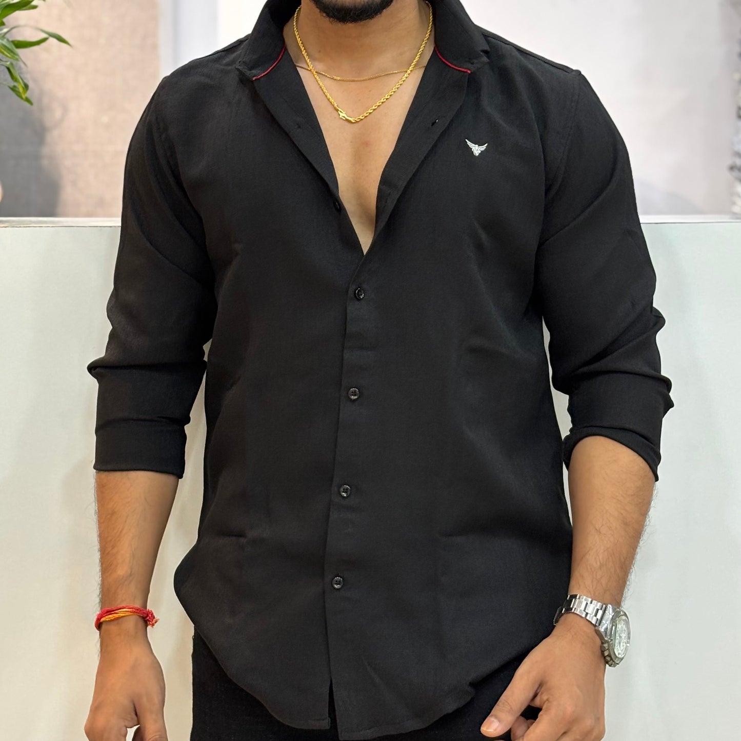 Black Linen Blend Shirt
