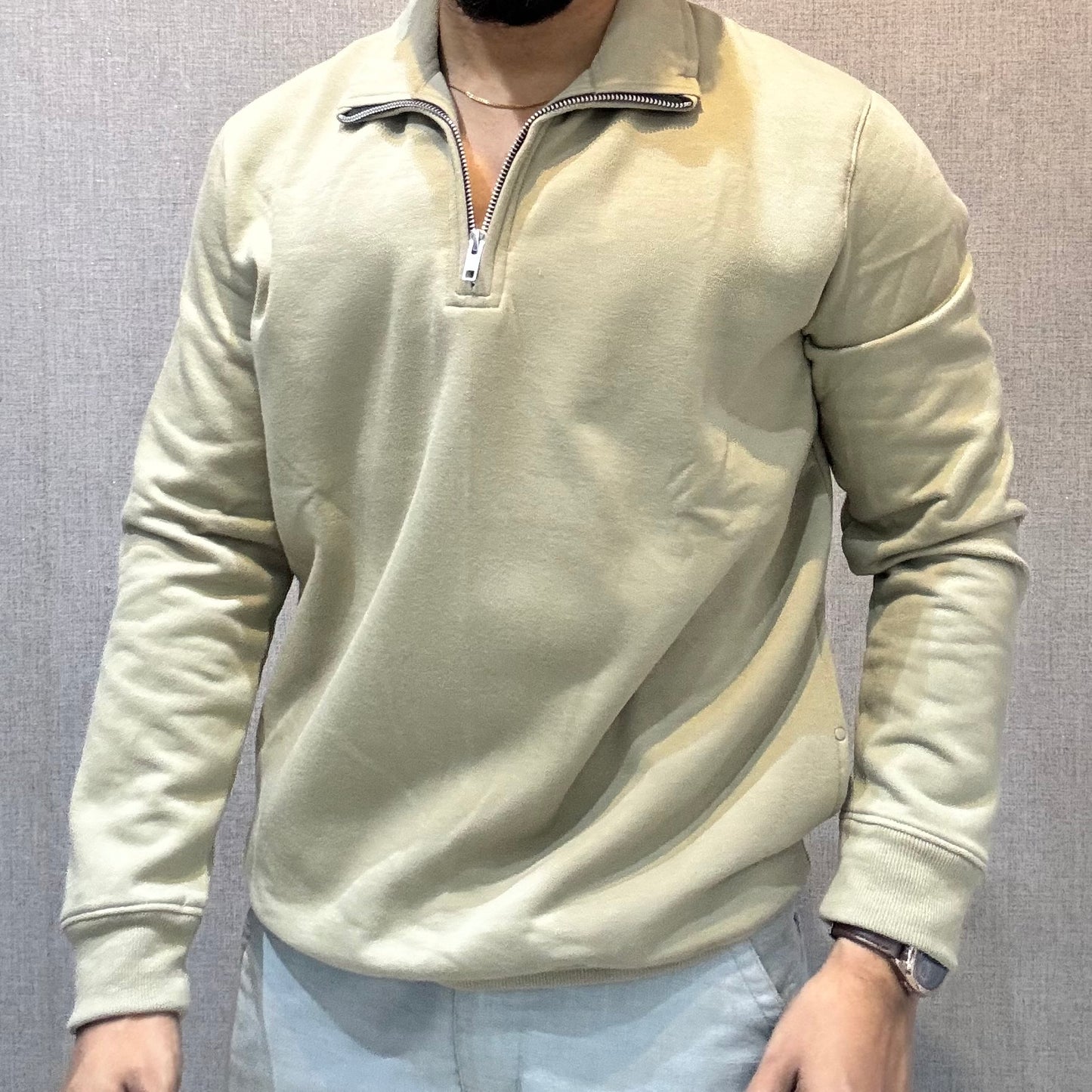 Polo Zipper Full Sleeve Warm Beige Sweatshirt