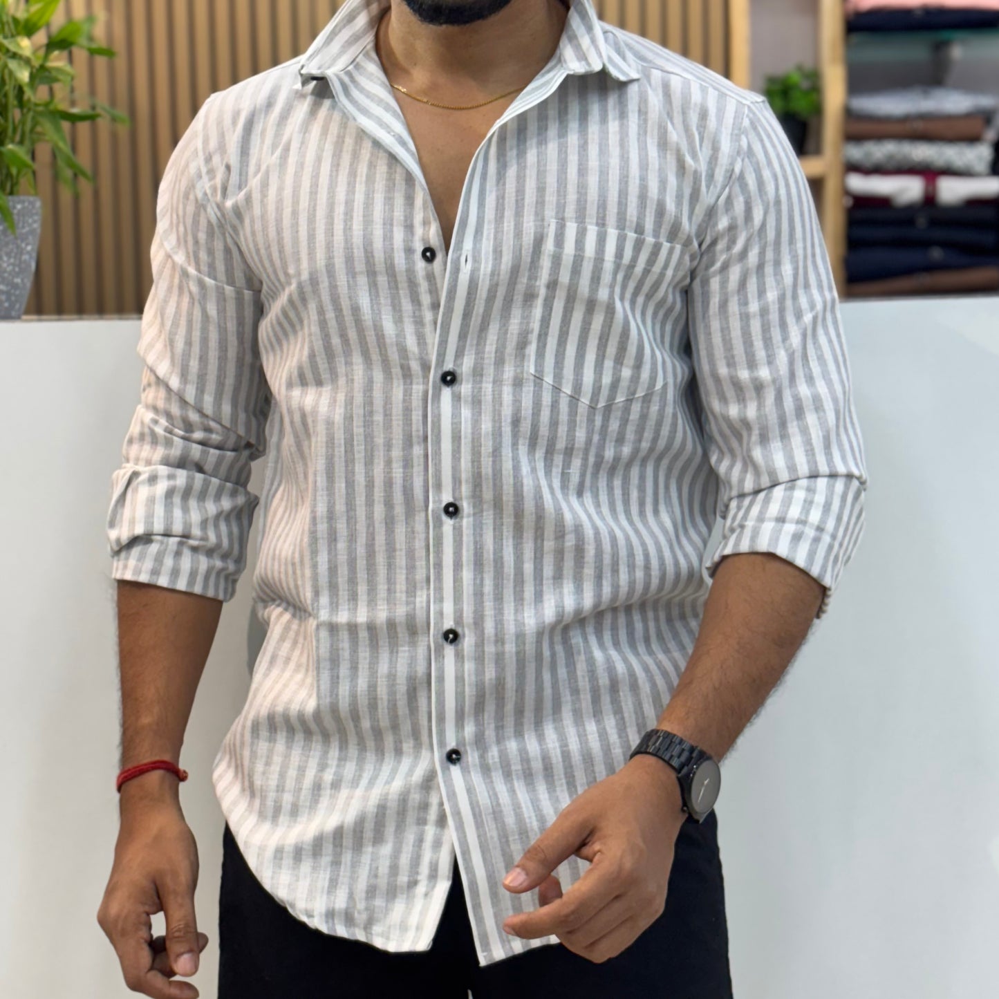Cotton Striped Shirt Gray