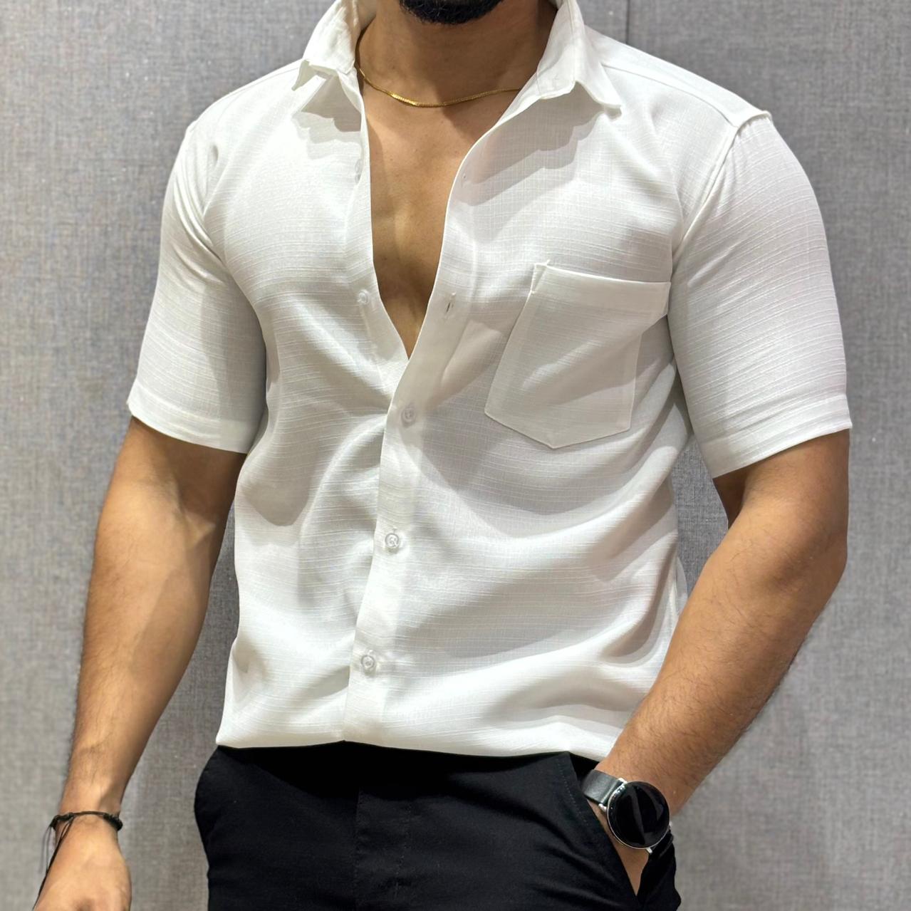 White Half Sleeve Linen Shirt