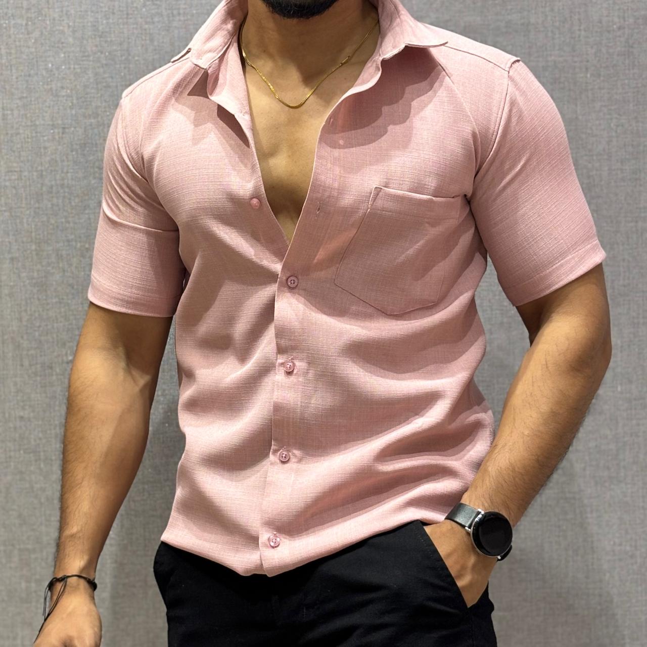 Pink Half Sleeve Linen Shirt