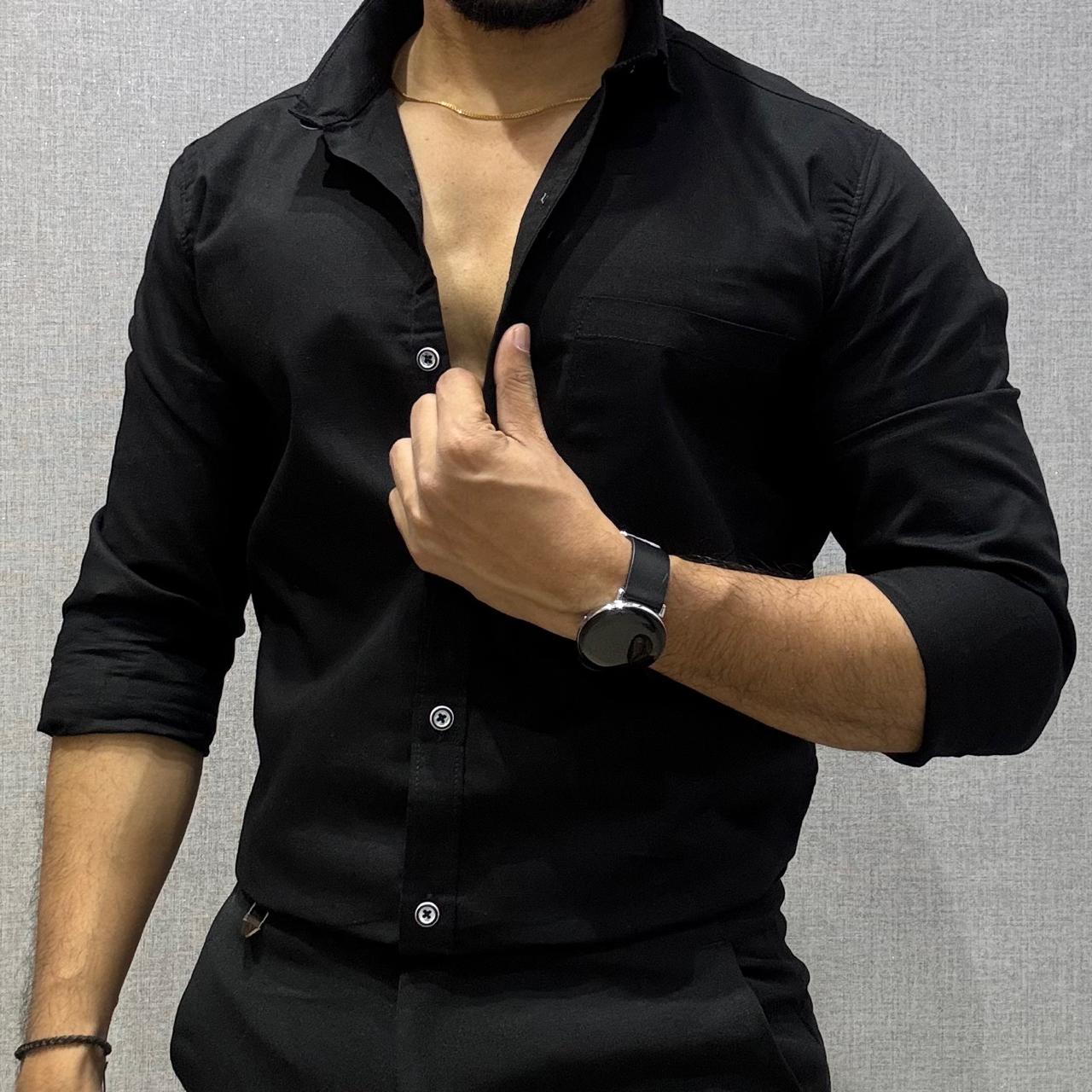 Cotton Linen Black Shirt