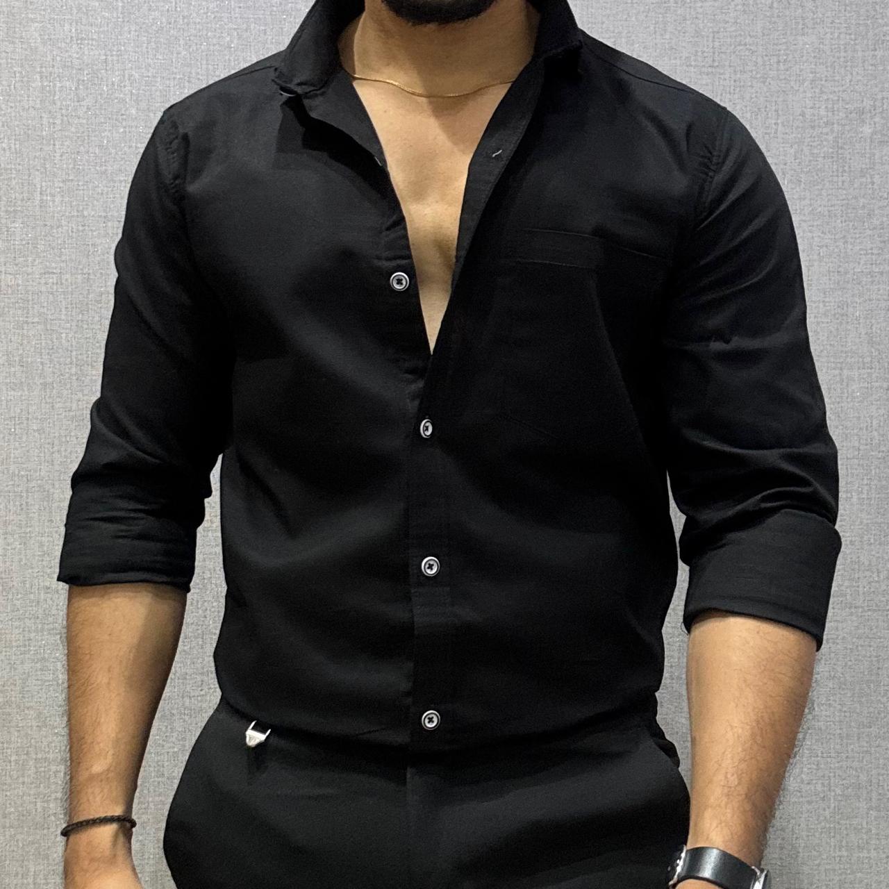 Cotton Linen Black Shirt
