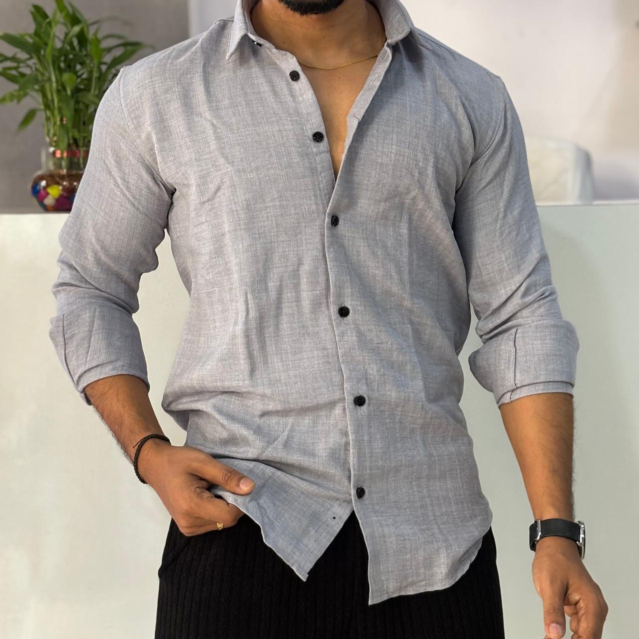 Linen Blend Light Grey Shirt