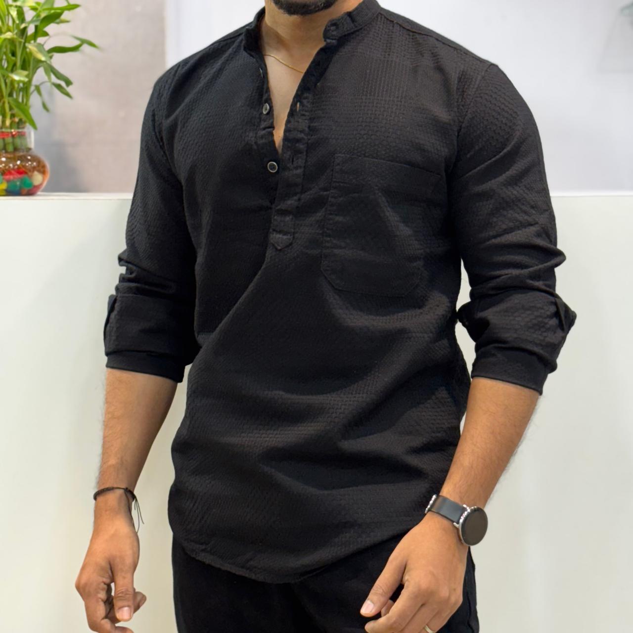 Black Honey Texture Short Kurta