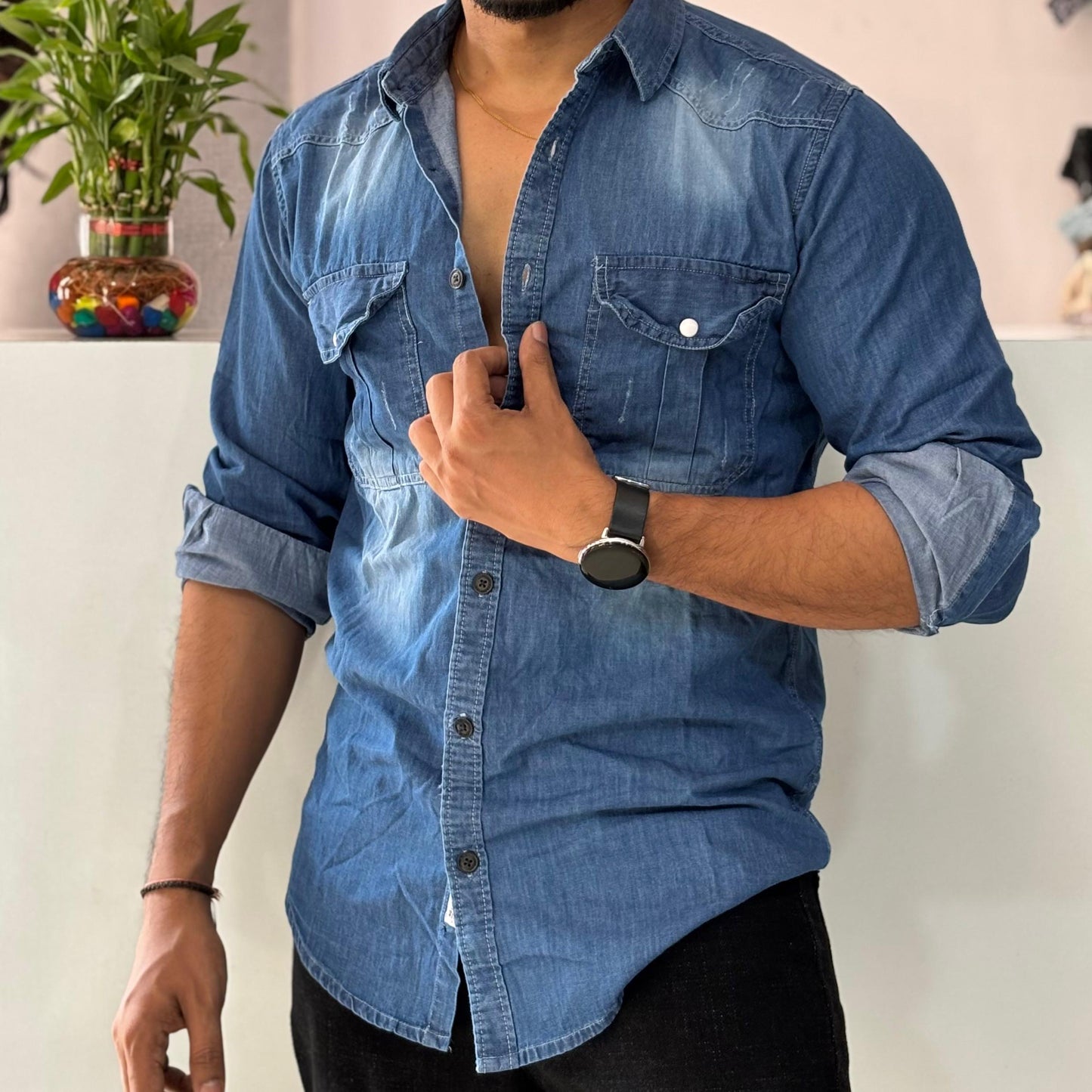 Dark Blue Denim Shirt