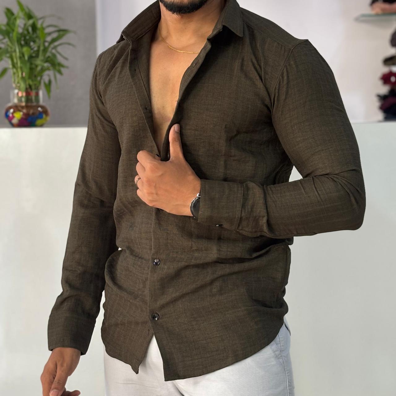 Linen Blend Olive Green Shirt