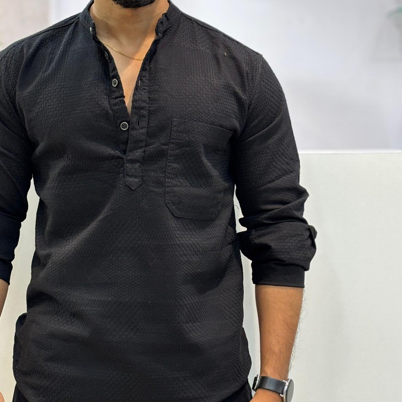 Black Honey Texture Short Kurta