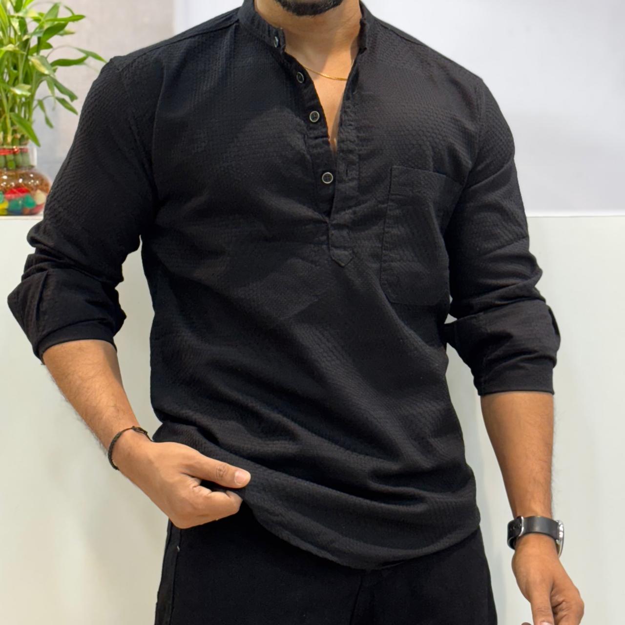 Black Honey Texture Short Kurta