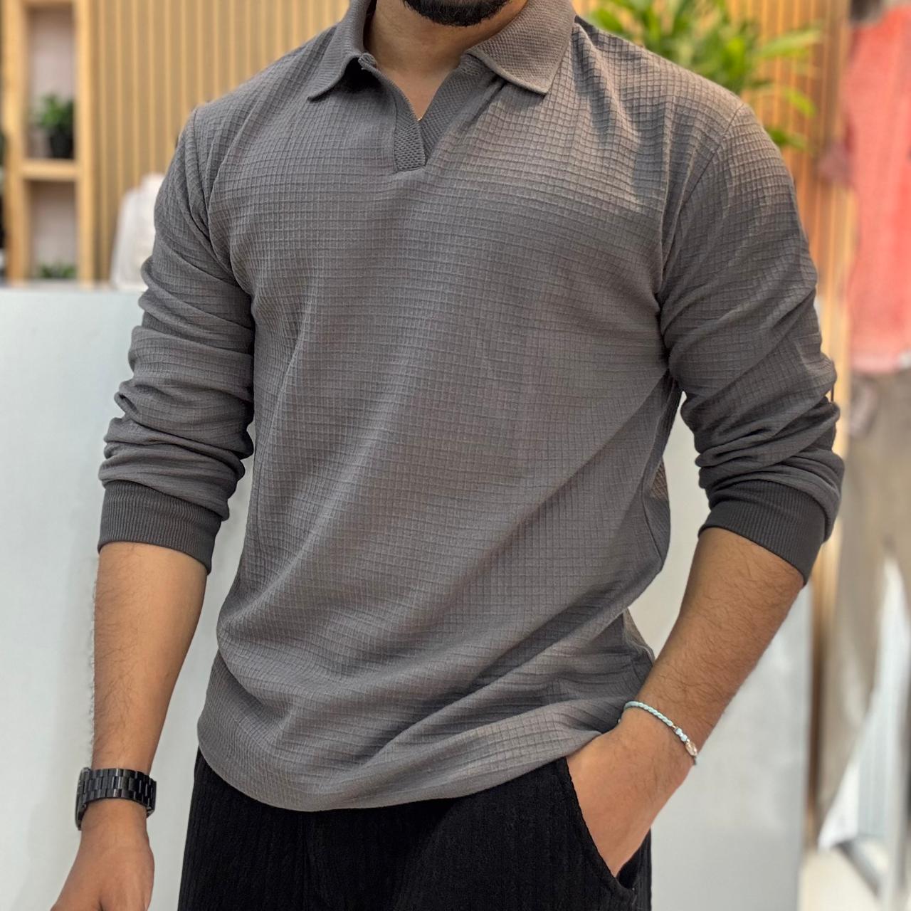 Dark Grey Old Money Polo T-Shirt